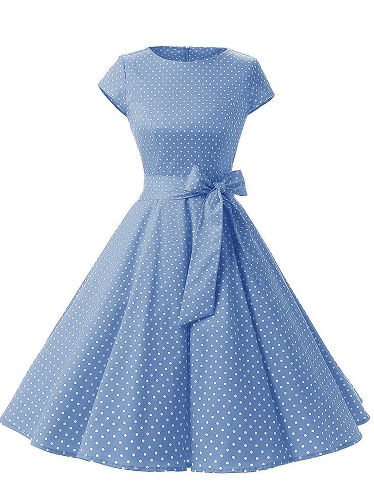 Blue 1950s Polka Dot Swing Dress ...